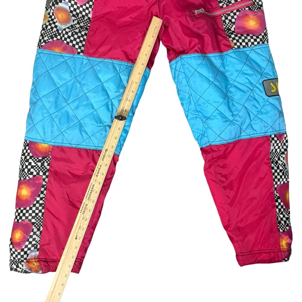 Vintage 90s Blue Pink Checkerboard Hooded Ski Suit One Piece Size S *GOOD* - Picture 6 of 16